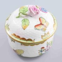 Herendi Viktória mintás bonbonier, rózsa fogóval. Jelzett, hibátlan, m: 10 cm