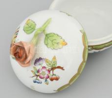 Herendi Viktória mintás bonbonier, rózsa fogóval. Jelzett, hibátlan, m: 8,5 cm