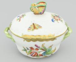 Herendi Viktória mintás bonbonier, lepke fogóval. Jelzett, hibátlan, 13,5x9x11 cm