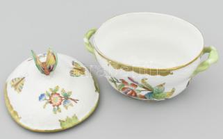 Herendi Viktória mintás bonbonier, lepke fogóval. Jelzett, hibátlan, 13,5x9x11 cm