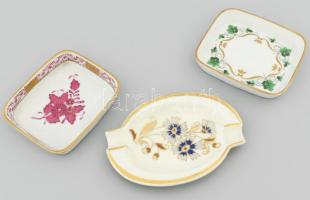 Herendi szőlőlevél mintás tálka + Apponyi purpur mintás tálka + Zsolnay búzavirág mintás hamuzó. Jelzett, hibátlan.