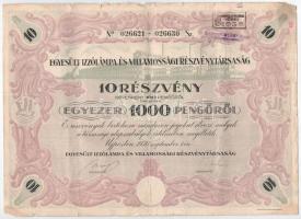 Újpest 1930. "Egyesült Izzólámpa és Villamossági Részvénytársaság" 10 részvénye egyben, ös...