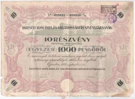 Újpest 1930. "Egyesült Izzólámpa és Villamossági Részvénytársaság" 10 részvénye egyben, ös...