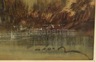 Gádor Emil (1911-1998): Páhók kunyhója. Olaj, farost, jelezve jobbra lent. Hátoldalán Képcsarnok Vál...