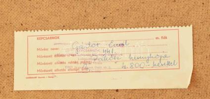 Gádor Emil (1911-1998): Páhók kunyhója. Olaj, farost, jelezve jobbra lent. Hátoldalán Képcsarnok Vál...