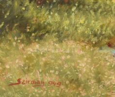 Szirmay jelzéssel: Fürdőző hölgy, 1949. Olaj, fa. . Dekoratív fakeretben. 49x70 cm