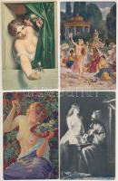 12 db RÉGI erotikus művész képeslap vegyes minőségben / 12 pre-1945 erotic art motive postcards in mixed quality