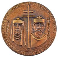 1988. "Szent István halálának 950. évfordulója - Gizella - István" egyoldalas bronz emlékérem. Szign.: TM (86mm) T:AU