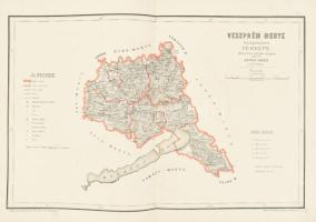 1880 Hátsek Ignác (1827-1902): Veszprém megye közigazgatási térképe, rajta Veszprém, Pápa...stb., valamint a Balaton is, 1:500.000, Bp., Rautmann Frigyes,(Posner Károly Lajos-ny.), 30x47 cm