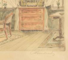 Paulovits Pál (1892-1975): Régi jó idők. Színezett rézkarc, papír, jelzett. Lap széle kissé foltos. ...