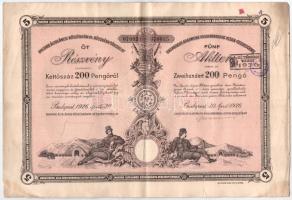 Budapest 1926. "Magyar Általános Kőszénbánya Részvénytársulat" részvénye 200P-ről, magyar ...