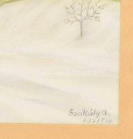 Szakály A. jelzéssel: Sétáló hölgyek. Akvarell, papír. Üvegezett fakeretben. 28,5×35,5 cm