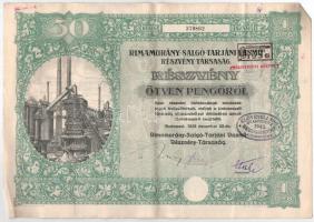 Budapest 1925. "Rimamurány-Salgó-Tarjáni Vasmű Részvény-Társaság" részvénye 50P-ről, szára...