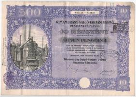 Budapest 1925. "Rimamurány-Salgó-Tarjáni Vasmű Részvény-Társaság" 10db részvénye egyben, e...