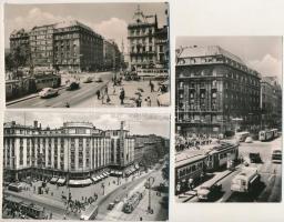 Budapest V. Astoria szálló és Rákóczi út és Tanács körút sarka - 3 db modern Képzőművészeti Alap képeslap villamosokkal