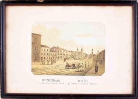 Slowikowski Ádám (működött 1860 - 70 között), Leitner M. L. nyomása Pesten: Besztercebánya. Színes litográfia, papír, jelzett a metszeten. Kissé foltos. Fakeretben. 18,5×25,5 cm