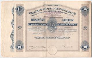 Budapest 1926. "Nagybátonyi Szénbánya Részvénytársaság" tíz részvénye egyben, egyenként 15P-ről, szárazpecséttel, bélyegzéssel (3x), közte sorszámkövetők T:F