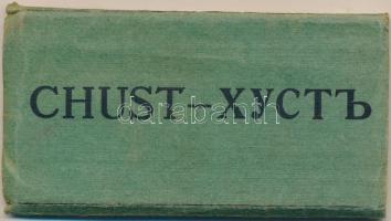 Huszt, Chust, Khust; kis leporelló 15 képpel, közte zsinagóga, vasútállomás, stb. / small leporello with 15 pictures, including synagogue, railway station, etc. (9,9 cm x 5,2 cm) (szakadás / tear)