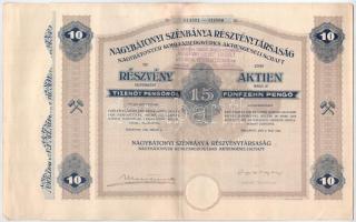 Budapest 1926. "Nagybátonyi Szénbánya Részvénytársaság" tíz részvénye egyben, egyenként 15...