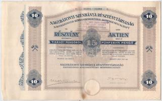 Budapest 1926. "Nagybátonyi Szénbánya Részvénytársaság" tíz részvénye egyben, egyenként 15...