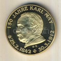 Németország 1992. "Karl May - Sam Hawkens" aranyozott Cu-Ni emlékérem tanúsítvánnyal T:PP