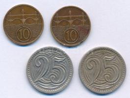 Csehszlovákia 1933-1934. 10h bronz (2xklf) + 1933. 25h Cu-Ni (2x) T:AU,XF Czechoslovakia 1933-1934. 10 Haleru bronze (2xdiff) + 1933. 25 Haleru Cu-Ni (2x) C:AU,XF