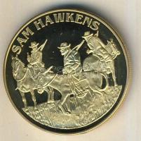 Németország 1992. "Karl May - Sam Hawkens" aranyozott Cu-Ni emlékérem tanúsítvánnyal T:PP