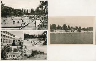 Budapest III. Rómaifürdő - 5 db modern Képzőművészeti Alap képeslap: Római part, strand, autó camping, Szabadság sporttelep