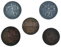 Csehszlovákia 1923-1924. 2h Zn (2xklf) + 1923-1925. 5h bronz (2xklf) + 1925. 10h bronz T:AU-F
Czech...