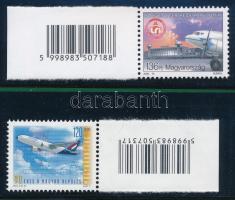 2000 50 éves a Ferihegyi repülőtér + 90 éves a magyar repülés 1-1 ívszéli vonalkódos bélyeg