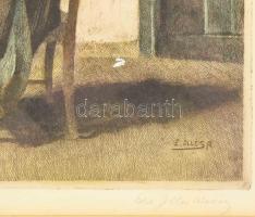 Edvi Illés Aladár (1858-1927): Varró asszony. Színezett rézkarc, papír, jelzett. Üvegezett, kissé sé...