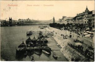 1909 Budapest V. Dunai részlet a Ferenc József rakparttal, piac, hajók. Taussig A. (EK)