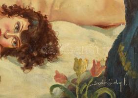 Szórády jelzéssel: Női akt, olaj, vászon. Kissé sérült. Dekoratív fakeretben, 40x50 cm