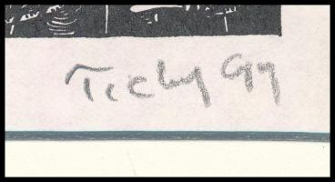 Tichy Gyula (1879-1920): Fésülködő akt, nyomat, paszpartuban, utólagos jelzéssel, 9×9 cm