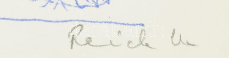 Reich Károly (1922-1988): Gyümölcsös tál. Nyomat, papír, utólagos jelzéssel, paszpartuban, 22×13,5 c...