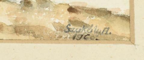 Szakály A. jelzéssel: Balatoni vitorlások és horgász. Akvarell, papír. Paszpartuban. 19,5×27,5 cm