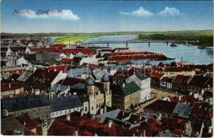 Pozsony, Pressburg, Bratislava; Madártávlat, zsinagóga, híd / general view, synagogue, bridge
