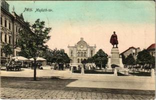 1914 Pécs, Majláth tér, Kossuth szobor, zsinagóga, piac. Karpf Berta kiadása (EK)