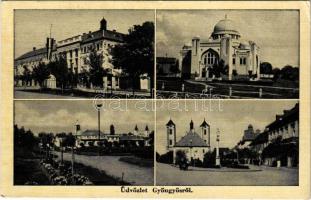 1943 Gyöngyös, Országzászló, Zsinagóga, utcaképek. Reich S. kiadása (EK)