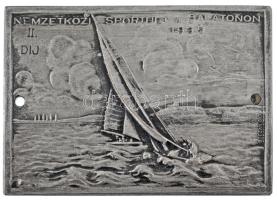 Gácsik Lajos (1905-1981) 1935. Nemzetközi Sporthét a Balatonon ezüstözött bronz plakett II. díj gravírozással, Boczán Gy gyártói jelzéssel (49x69mm) T:XF a széleken rögzítésnyomokkal