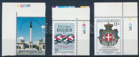 1991-1992 3 klf ívsarki bélyeg, ívszélen nyomdai jelzésekkel R!