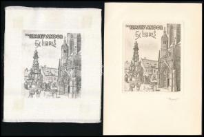 1966 Tempinszky István (1907-1979): Dr. Semsey Andor ex libris, 2 db, rézkarc, papír, textil, 8,5×7 cm
