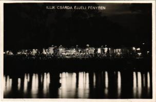 Budapest IV. Népsziget, Illik halászcsárda éjjeli kivilágításban, Dreher sörök