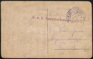 1918 Osztrák-magyar árkász katonák csoportképe, I. világháborús fotólap, megírva, "K. u. k. Sap...