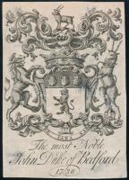 1736 John Duke of Bedford könyve, metszet, 10,5×7,5 cm