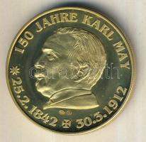 Németország 1992. "Karl May - Dick Hammerdull" aranyozott Cu-Ni emlékérem tanúsítvánnyal T:PP