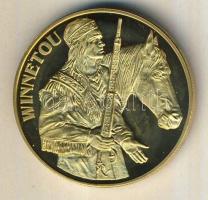 Németország 1992. "Karl May - Winnetou" aranyozott Cu-Ni emlékérem tanúsítvánnyal T:PP