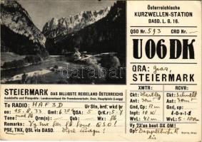 1933 Steiermark, Das billigste Reiseland Österreichs - QSL rádióamatőr lap / QSL card (radio amateur) (EK)