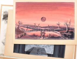 cca 1940- 1950 Varga Mátyás (1910-2002) grafikus díszlettervező által készített színház tervek, közt...