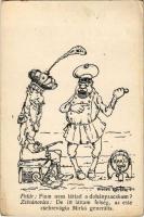 1914 Petár és Zsivánovics - I. Péter szerb király, humoros karikatúra, szerbellenes propaganda / WWI Anti-Serbian mocking propaganda, military caricature of Peter I of Serbia s: Kertész (EK)